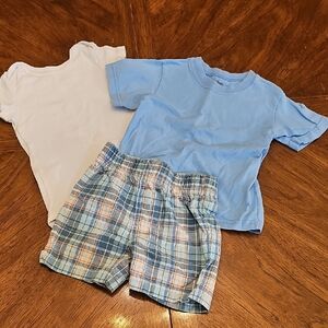 3 Pc Plaid Shorts Set 2 Tees 1 Short Sz 6 Months Baby Infant Summer Boys Comfy